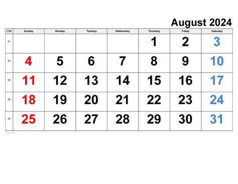 August 24 Calendar Printable: Plan Your Day with Ease