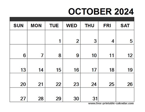 Printable October 2024 Calendar: Your Essential Organizational Tool