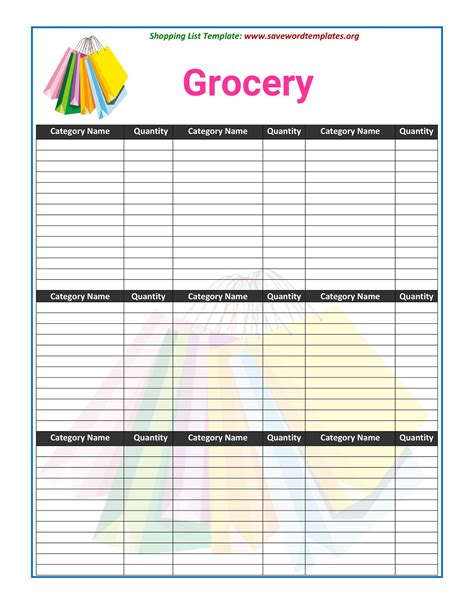 Printable Grocery List Template: Organize Your Shopping with Ease