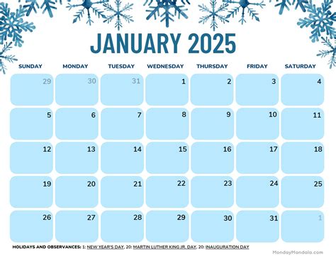January 2025 Free Printable Calendar