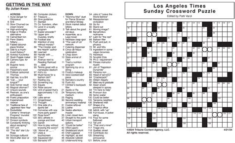 LA Times Sunday Crossword Printable Puzzles: Your Weekend Brain Challenge