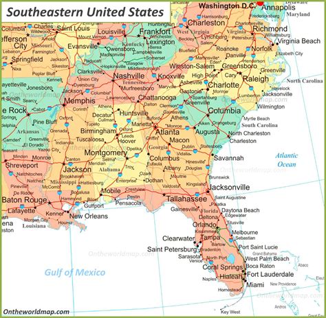 Exploring the Southeast USA: A Detailed Map with Vibrant Cities