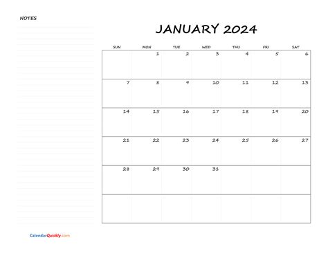 Printable Blank Calendar 2024 for Planning and Organization