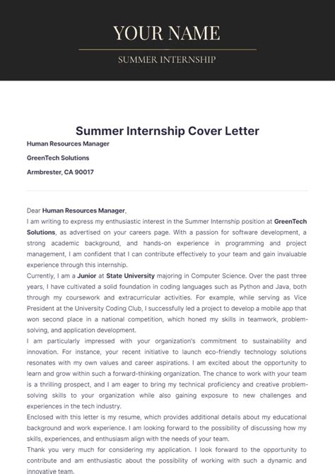 Crafting Winning Cover Letters for Summer Internships