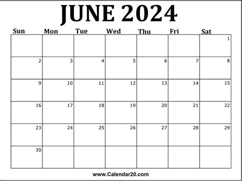 June 2024 Printable Calendar: Plan Your Month Ahead