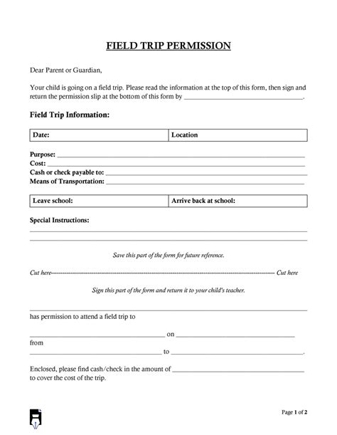 The Essential Printable Field Trip Permission Slip Template