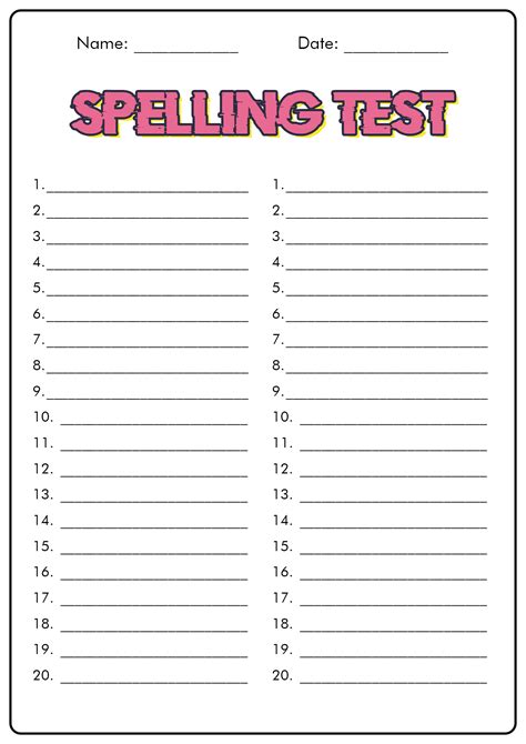 Printable Spelling Tests: Empowering Learning at Home and School